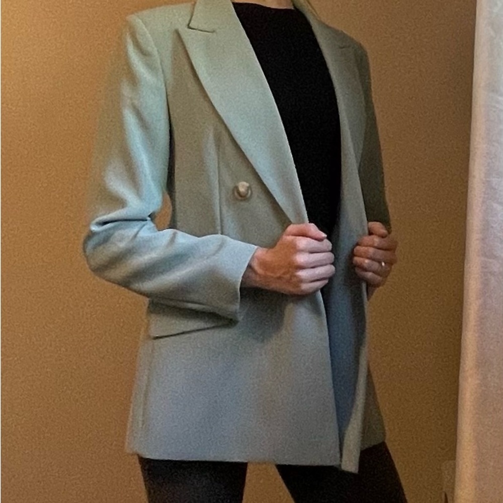 Women's Double-Breasted Blazer - Light Blue - Picture 4 of 4